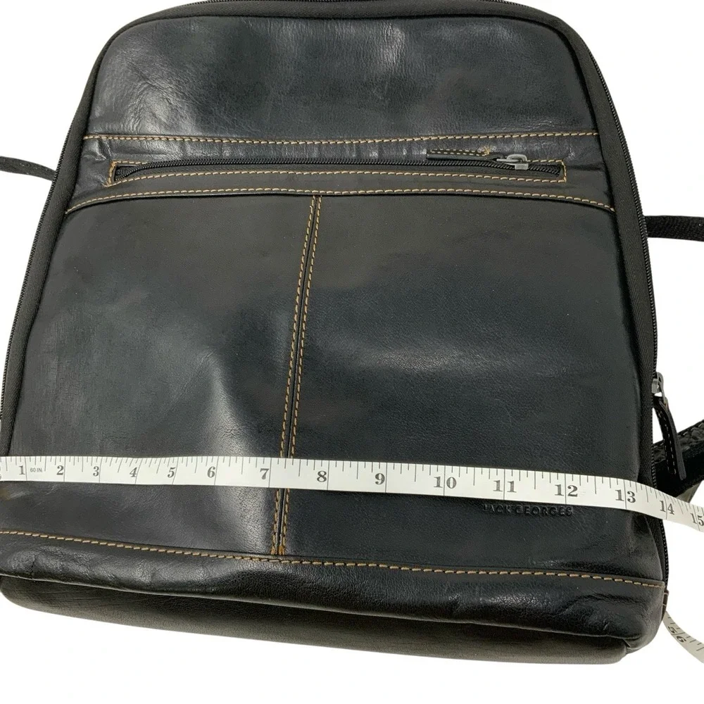 Jack Georges Voyager Black Leather Backpack Handbag Contrast Stitch Organize